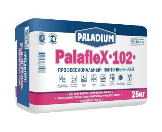 Плиточный клей PALADIUM PalafleX-102 Профессиональный класс C1T, 25 кг PL-102/25 