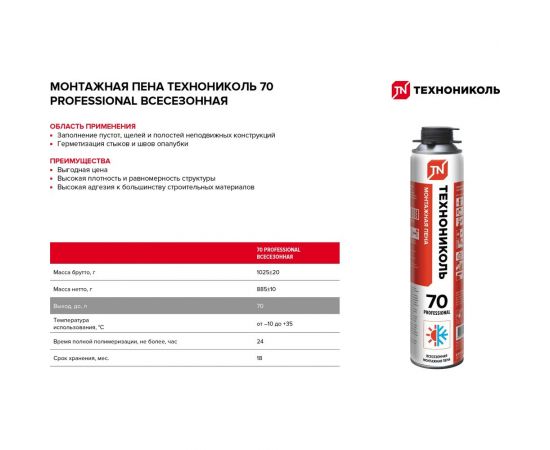 Монтажная пена Технониколь 70 PROFESSIONAL всесезонная TN528369 – изображение 3