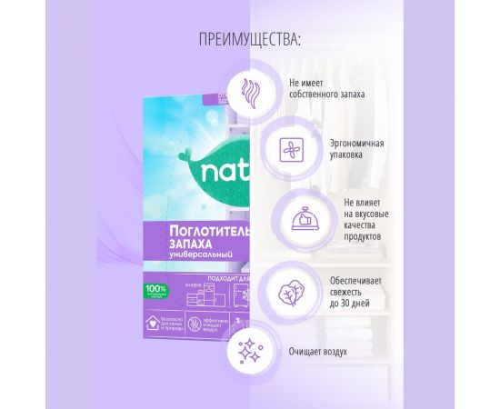 Поглотитель запаха NATBI универсальный, 400 г, к/п, для шкафа и холодильника 2359 – изображение 5