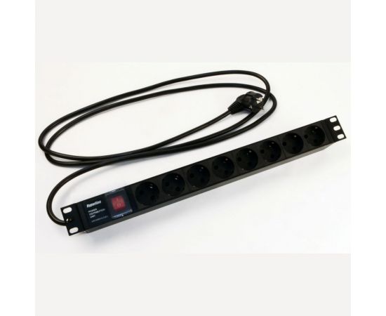 Блок розеток для 19"" шкафов Hyperline горизонтальный, 8 розеток Schuko, черный, 397034 