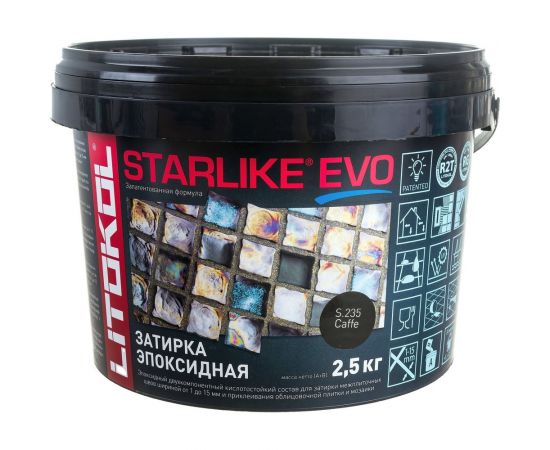 Эпоксидный состав для укладки и затирки мозаики и керамической плитки LITOKOL STARLIKE EVO S.235 CAFFE 2.5 кг 485300003 