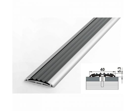 Порог прямой алюминиевый (40 мм; 1.8 м; без покрытия; серая резинка) Лука УТ000024448 – изображение 2