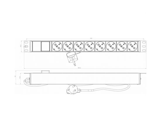 Блок розеток для 19"" шкафов Hyperline горизонтальный, 8 розеток Schuko, черный, 397034 – изображение 2