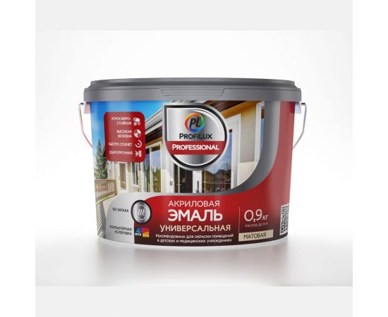 Эмаль акриловая универсальная матовая Profilux Professional база 1, 0,9 кг МП00-000032 