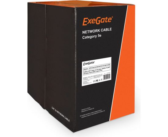 Кабель UTP ExeGate 4 пары, категория 5e, медь, 24AWG, FLUKE test pass, бухта 305м, серый, PVC 256748 