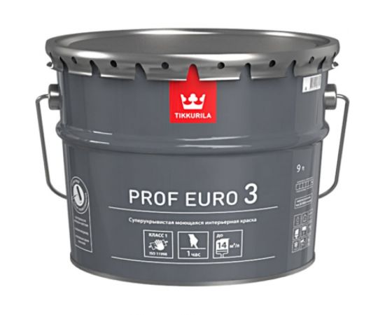 Интерьерная краска TIKKURILA PROF EURO 3 моющаяся, глубокоматовая, база A 9л 700009632 