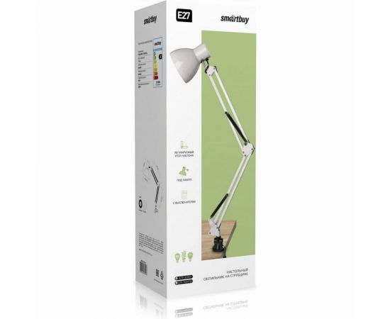 Настольный светильник Smartbuy под лампу E27 на струбцине, белый SBL-DLc-E27-w – изображение 2