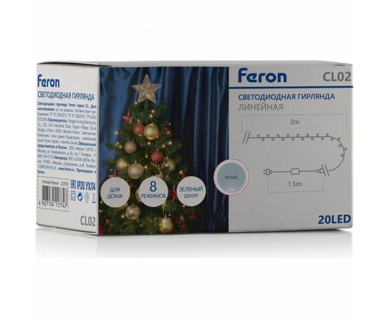 Гирлянда FERON 230V, 20 LED, 5000K, IP 20, шнур 1,5м, CL02 32284 – изображение 6