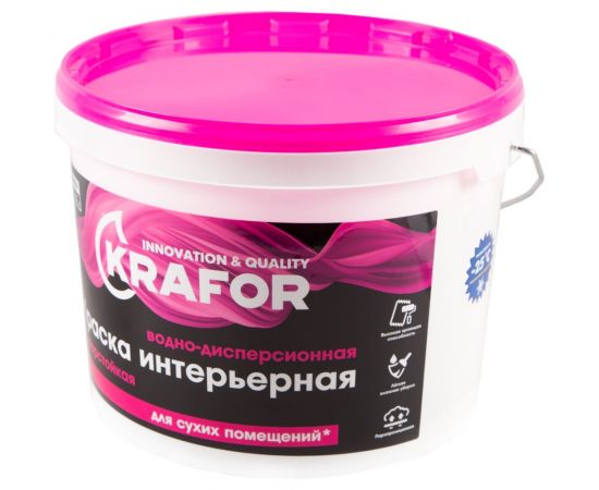 Интерьерная краска KRAFOR водно-дисперсная суперстойкая 14 кг 26964 