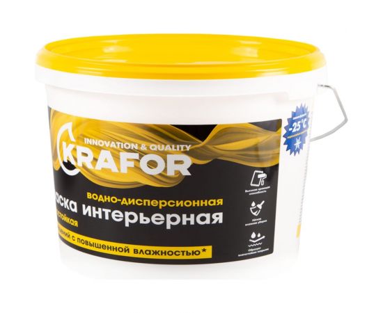 Интерьерная краска KRAFOR водно-дисперсная латексная влагостойкая 3 кг 26965 