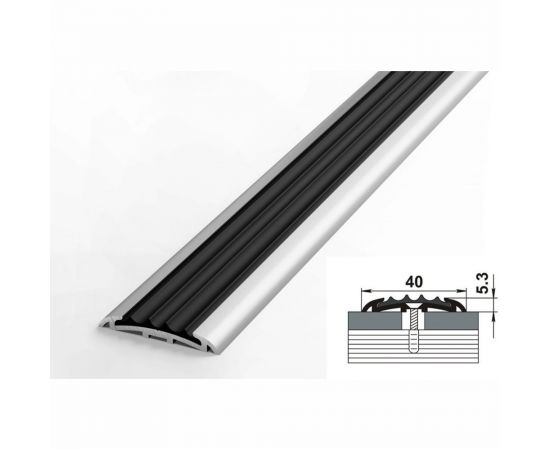 Порог прямой алюминиевый (40 мм; 2.7 м; без покрытия; черная резинка) Лука УТ000024462 – изображение 2