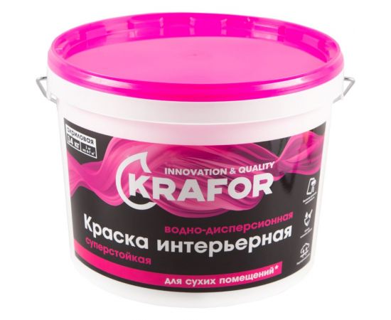 Интерьерная краска KRAFOR водно-дисперсная суперстойкая 14 кг 26964 – изображение 2