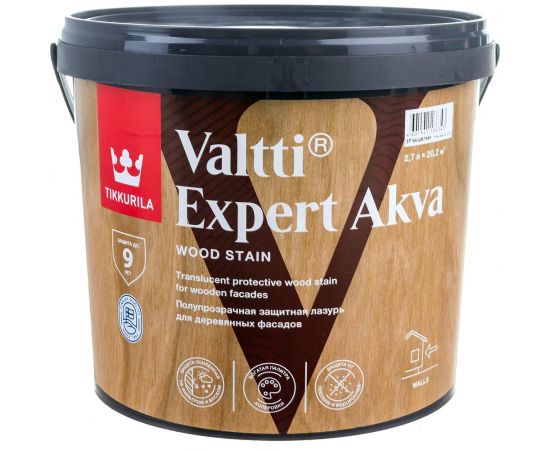 Лазурь TIKKURILA VALTTI EXPERT AKVA высокоэффективная защитная, полуматовая, бесцветный 2,7л 700009574 – изображение 4