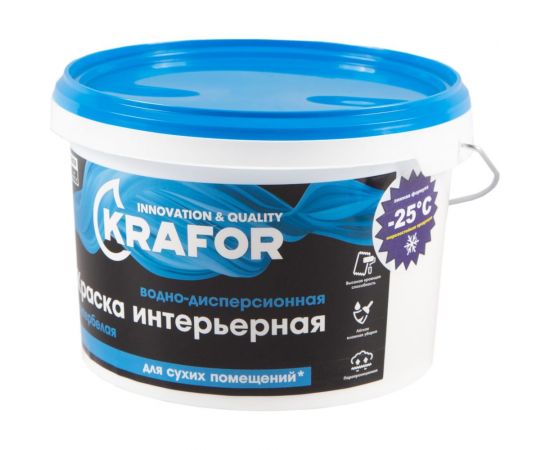 Интерьерная водно-дисперсная краска KRAFOR супербелая 3 кг 26959 