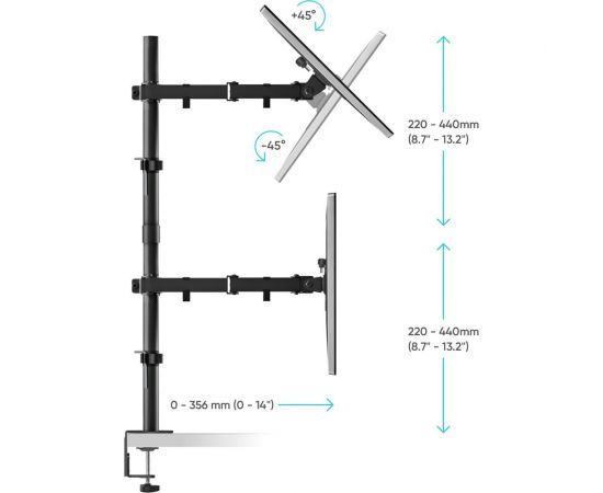 Настольный кронштейн для четырех мониторов 13-32 дюймов ONKRON Black D421E – изображение 2