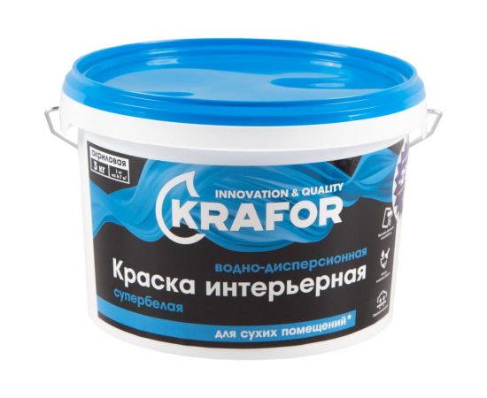 Интерьерная водно-дисперсная краска KRAFOR супербелая 3 кг 26959 – изображение 2