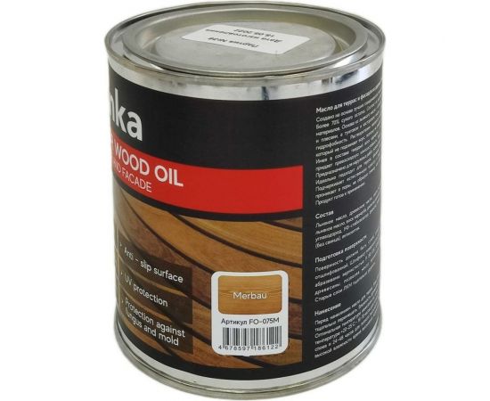 Масло для террас и фасадов Finka Exterior Wood Oil для внутренних и наружных работ, льняная основа, Мербау (Мerbau), 0.75 л FO-075M – изображение 2
