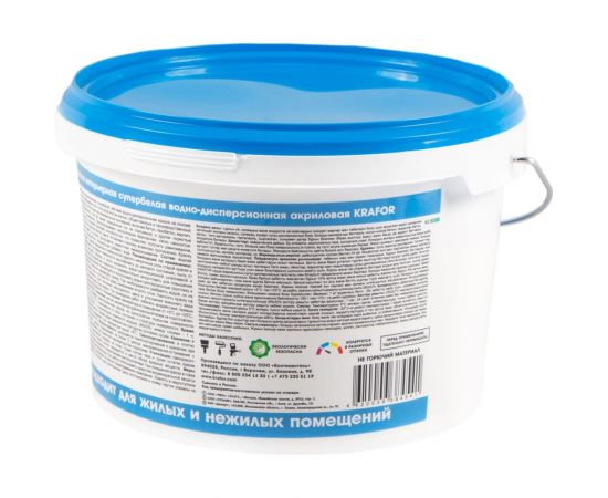 Интерьерная водно-дисперсная краска KRAFOR супербелая 3 кг 26959 – изображение 4