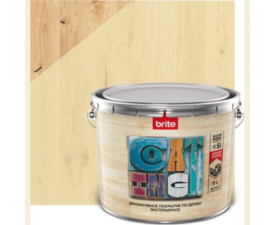 Декоративное покрытие по дереву BRITE FLEXX экстерьерное беленый дуб, ведро 9 кг 212455 