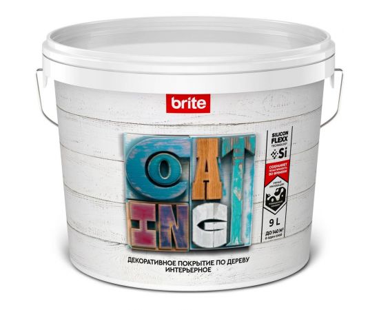 Водостойкое декоративное покрытие по дереву BRITE FLEXX интерьерное бесцветное, ведро 9 кг О04810 – изображение 2