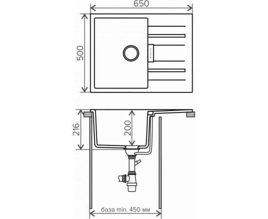 Tolero Кухонная мойка кварцевая, цвет серый металлик TL-650 №001 – изображение 2