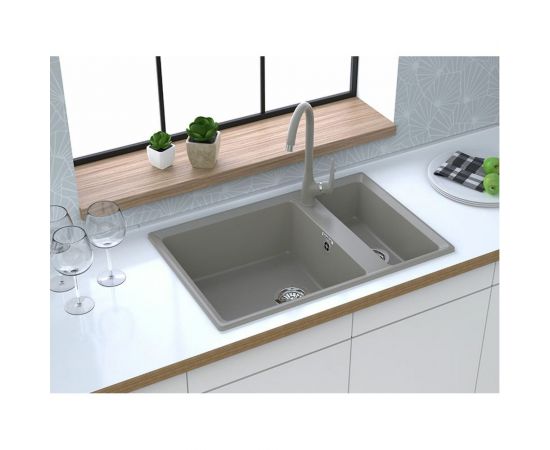 GRANFEST Мойка мрамор LEVEL GF-LV-760K 1.5-чаши 760х500 серый LV-760 K сер – изображение 3