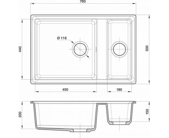 GRANFEST Мойка мрамор LEVEL GF-LV-760K 1.5-чаши 760х500 серый LV-760 K сер – изображение 4