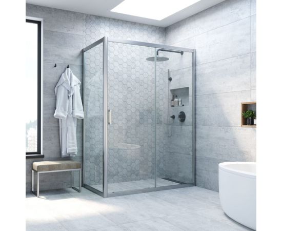 Vegas-Glass Душевой уголок профиль матовый хром стекло прозрачное ZP+ZPV NOVO 100*80 07 01 