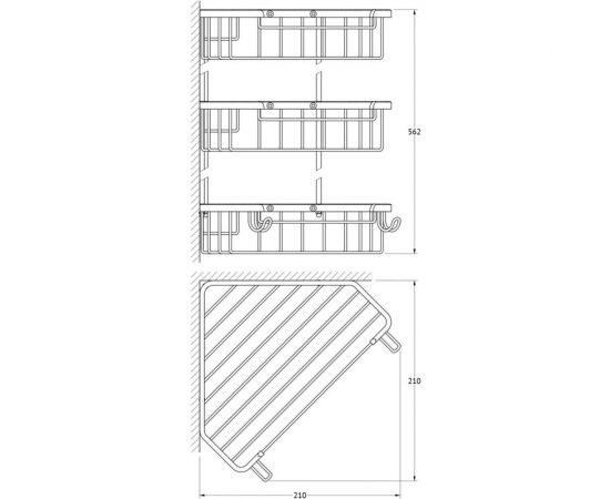 FBS Полочка-решетка с крючками угловая 3-х ярусная 23/23/23 cm хром RYN 009 – изображение 2