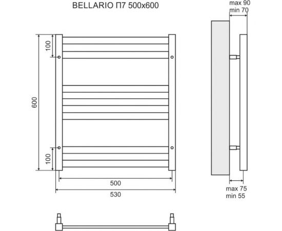 Lemark полотенцесушитель водяной Bellario П7 500x600 черный LM68607BL – изображение 4