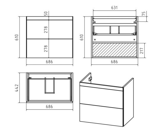 Misty Атлантик - 70 Тумба подвесная с 2 ящ. П-Атл-01070-011П2Я – изображение 5