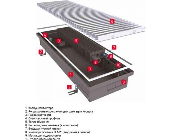 TECHNO Встраиваемый внутрипольный конвектор с решеткой Power KVZ 150-65-1100 RH07000029 – изображение 7