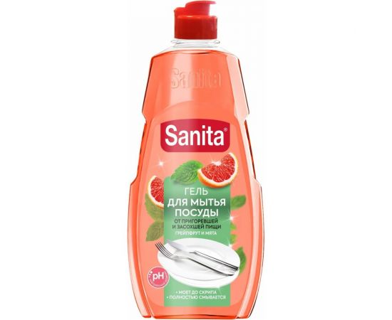 Гель для мытья посуды от засохшей пищи и жира SANITA Грейпфрут + мята 450 г 23046 