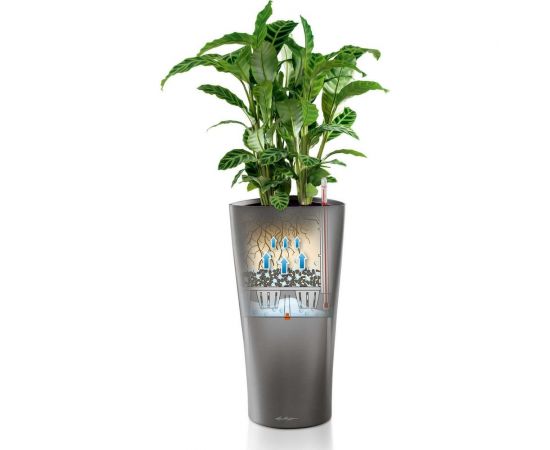 LECHUZA Кашпо Delta Complete D30xH56см, цвет Антрацитовый металлик, 15503 – изображение 4