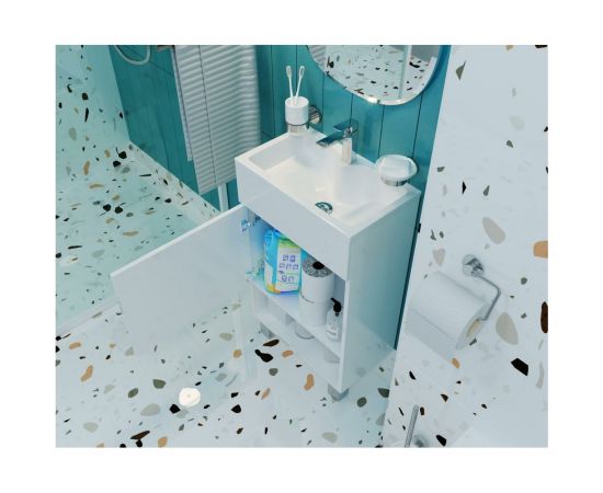 1Marka Тумба с раковиной July 50Н 1д. Белый глянец У85932 – изображение 4