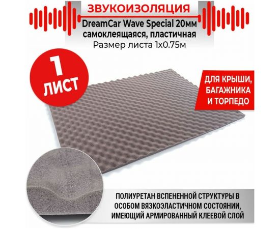 Шумопоглощающий материал Dreamcar Wave Special 20, 1 лист WS-20M-S075100 – изображение 6