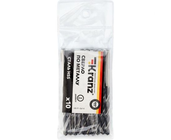 Сверло по металлу (10 шт; 4x75x43 мм; HSS) KRANZ KR-91-0614 