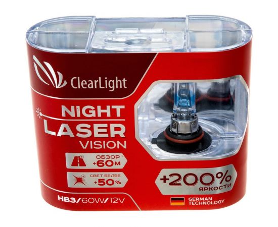 Комплект ламп Clearlight HB3, 12 В, 60 Вт, Night Laser Vision +200% Light, 2 шт. ML9005NLV200 