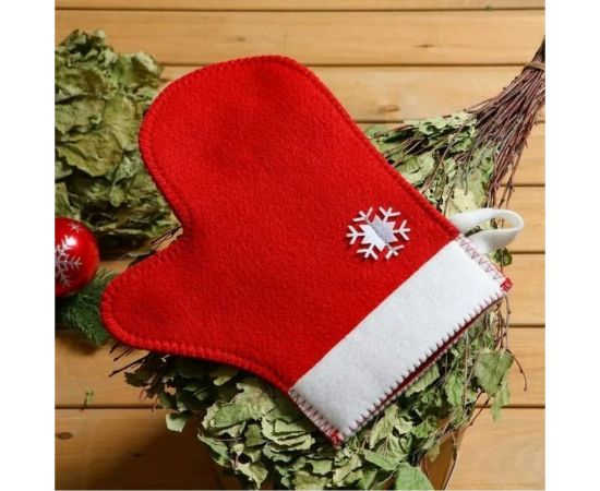 Подарочный банный набор Никитинская мануфактура Зимушка красный, шапка, рукавица, коврик ХВ5859 – изображение 5