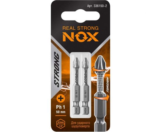 Бита торсионная STRONG (2 шт; PH1х50 мм; карта; E6.3) NOX 336150-2 