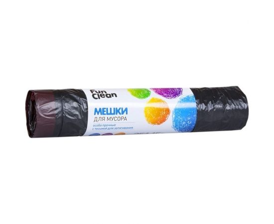 Мешки для мусора ""Особо прочные"" 35 л, 15 шт, черные, ролик, с тесьмой для затягивания Fun Clean 6444 