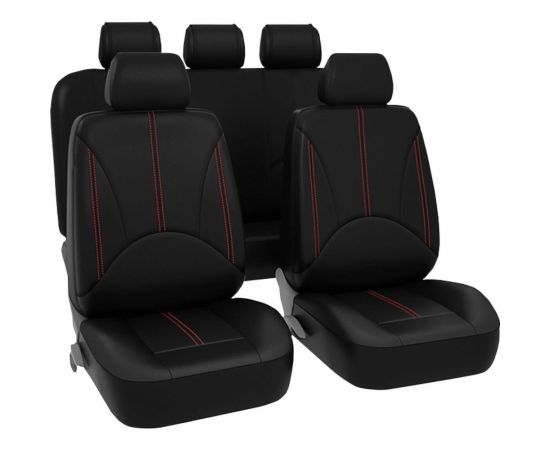 Чехлы для автомобильных сидений KRAFT ELITE универсальные, экокожа, черные/красная строчка KT 835631 