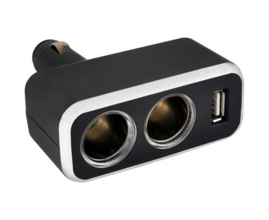 Разветвитель прикуривателя SKYWAY 2 гнезда + USB черный, предохранитель 5 А, USB 1 A S02301003 