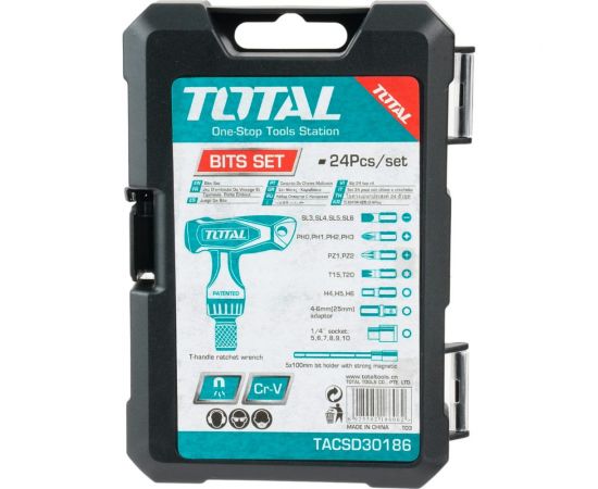 Т-образная реверсивная отвертка с насадками 18 шт. TOTAL TACSD30186 – изображение 2