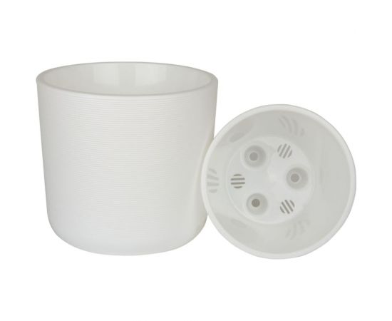 Пластиковый горшок liveingreen ЛИОН 9 л, белый, диам. 25 см, высота 21 см, с вкладкой ЛИ25-10 – изображение 2