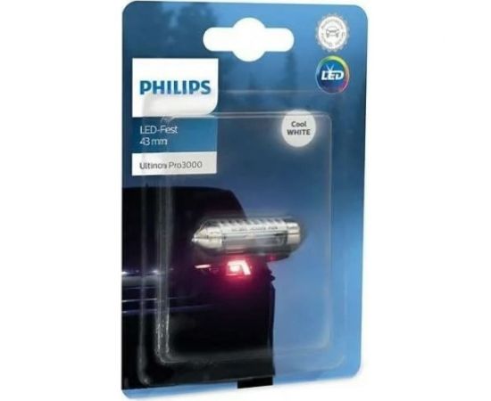 Автолампа PHILIPS C5W, SV8.5/8, LED, 43 мм, WHITE Ultinon Pro3000, 6000 K, 12 В 11864U30CWB1 