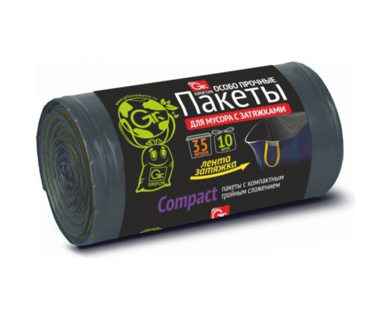 Пакеты для мусора с завязками OVER LAP 35 л, 10 шт в рулоне GRIFON 101-543/1 