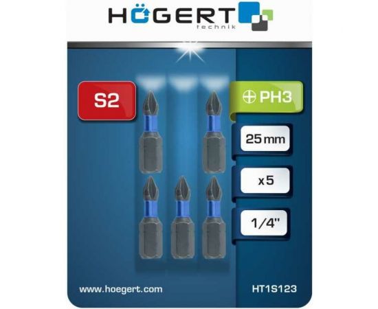 Биты ударные PH3, 25 мм, сталь S2, 5 шт HOEGERT TECHNIK HT1S123 – изображение 2