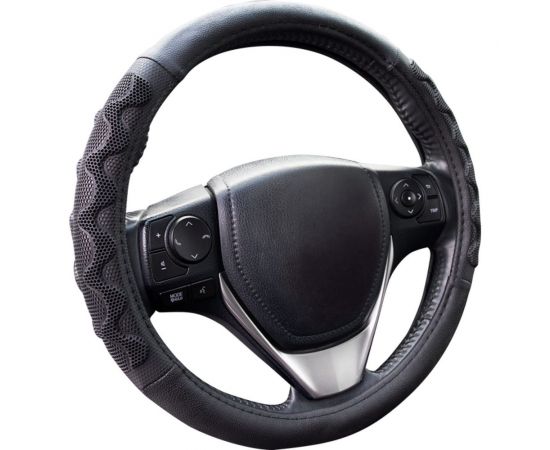 Оплетка KRAFT эко-кожа с резиновыми вставками, размер M, 38 см, черная KT 800351 – изображение 2