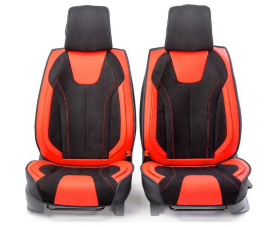 Каркасные 3D накидки на передние сиденья CarPerformance 2 шт., экокожа и алькантара CUS-3034 BK/RD – изображение 2